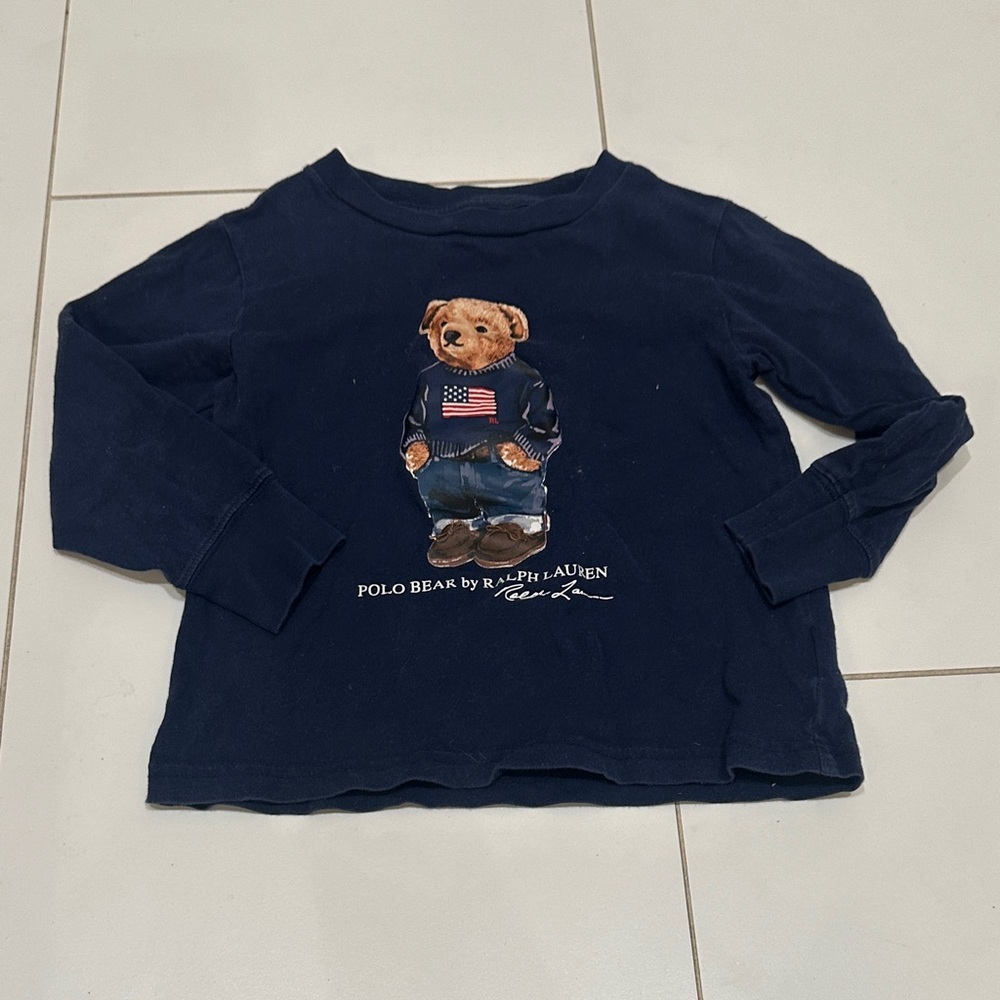 POLO Ralph Lauren Kids Long Sleeve Navy Tee with Bear Design 2T